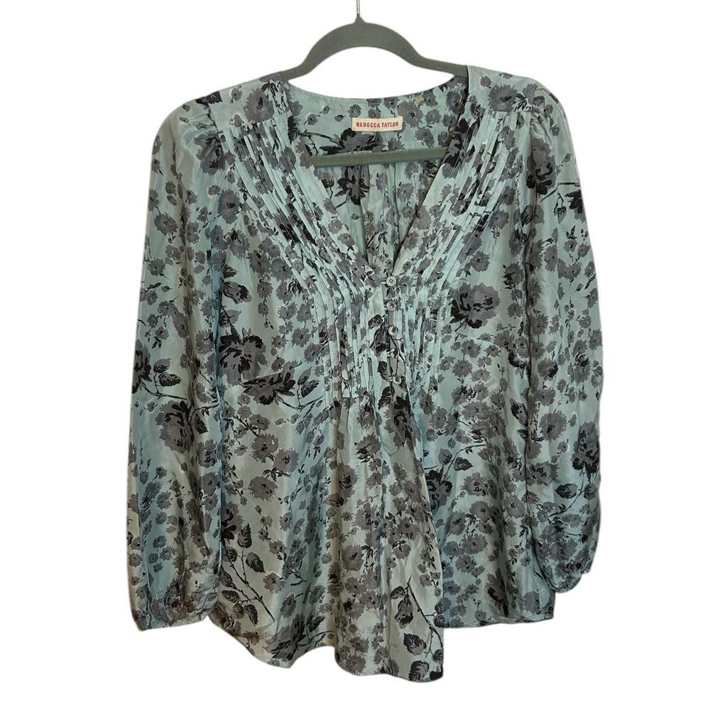 Rebecca Taylor Blue Floral Silk Tunic Blouse